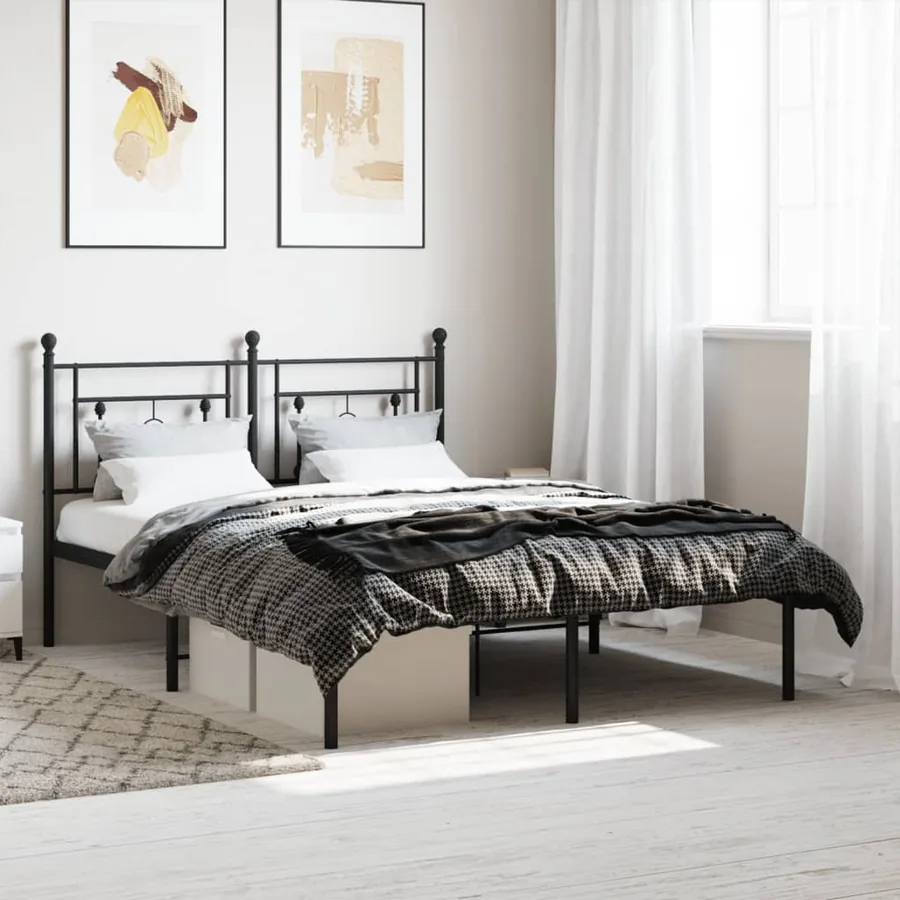 Cadre de lit métal sans matelas avec tête de lit noir 140x190cm