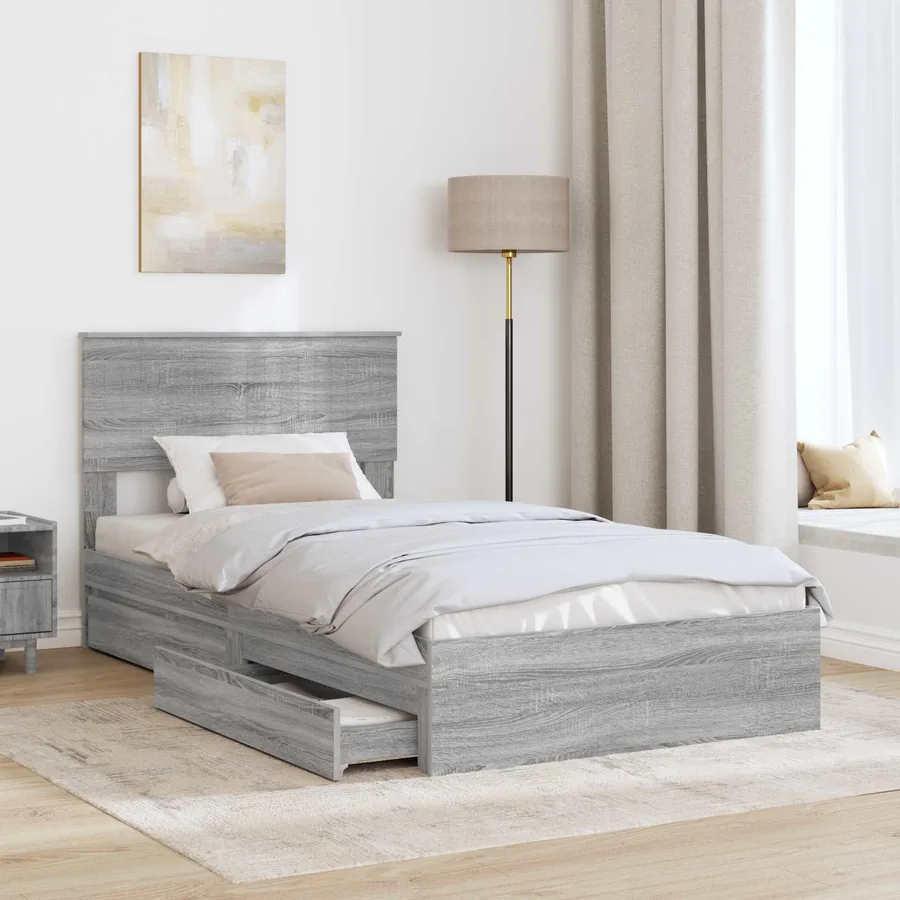 Lit de Rangement Gris Sonoma 100 x 200 cm Bois d'ingénierie - 3