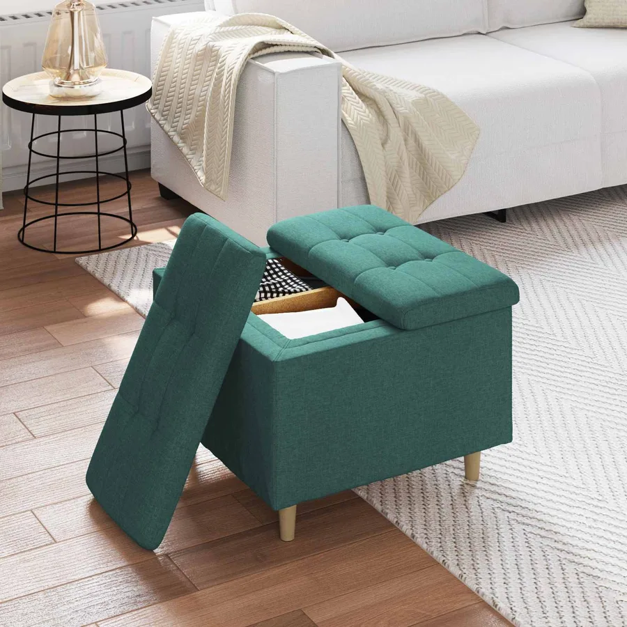 Pouf de rangement avec coussin Vert foncé 60 x 60 x 45 cm tissu - 4
