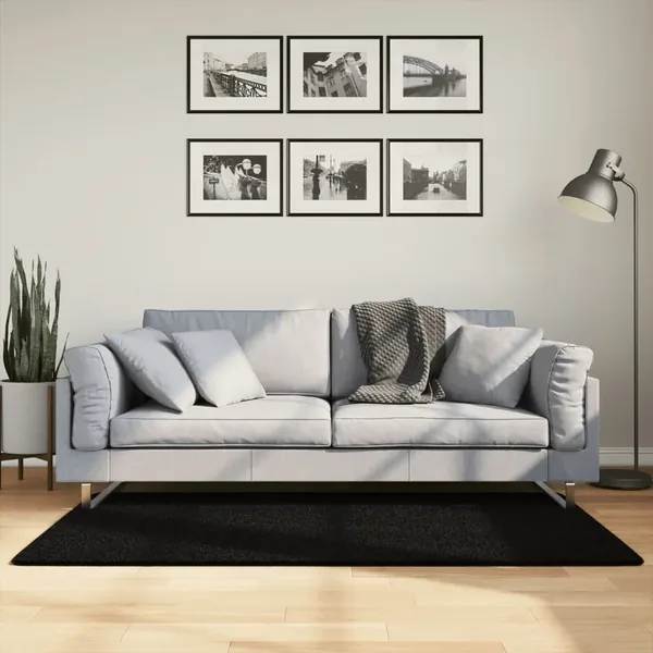 Tapis HUARTE à poils courts doux et lavable noir 80x150 cm