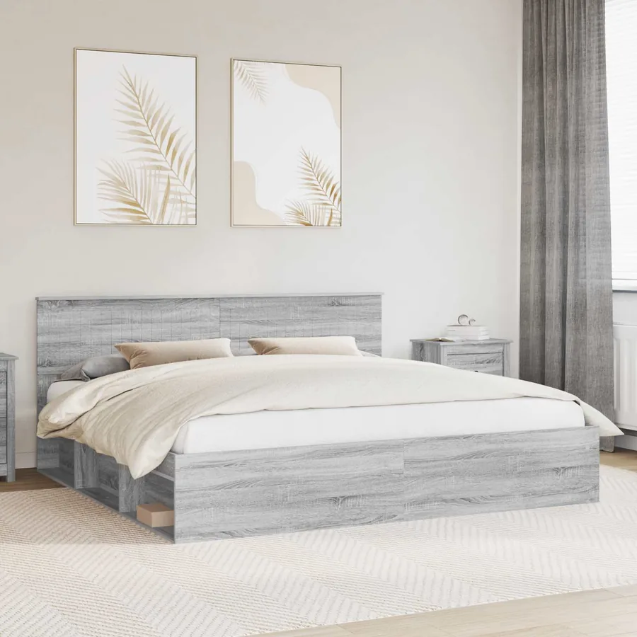 Cadre de lit Gris Sonoma 200 x 200 cm Pin massif