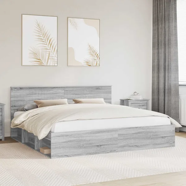 Cadre de lit Gris Sonoma 200 x 200 cm Pin massif