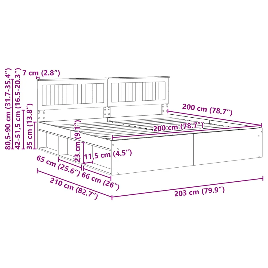 Cadre de lit Gris Sonoma 200 x 200 cm Pin massif - 13