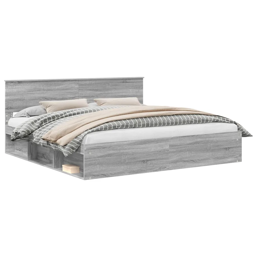 Cadre de lit Gris Sonoma 200 x 200 cm Pin massif - 2