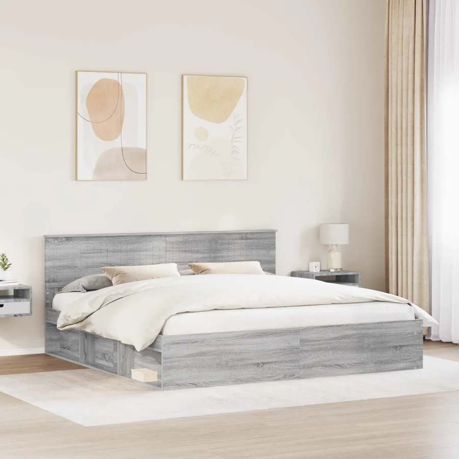 Cadre de lit Gris Sonoma 200 x 200 cm Pin massif - 3