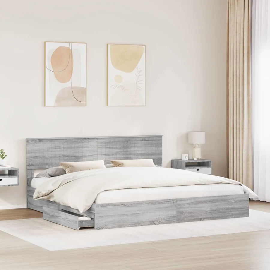 Lit de Rangement Gris Sonoma 200 x 200 cm Bois d'ingénierie - 3