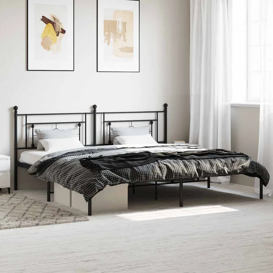Cadre de lit métal sans matelas avec tête de lit noir 193x203cm