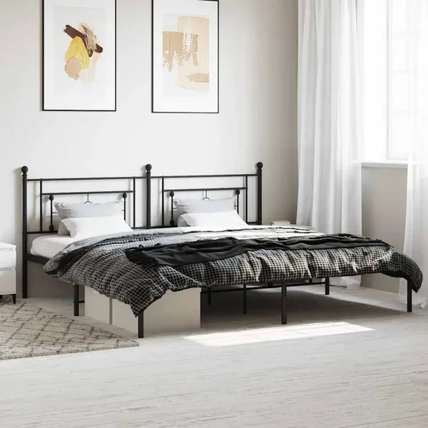 Cadre de lit métal sans matelas avec tête de lit noir 193x203cm
