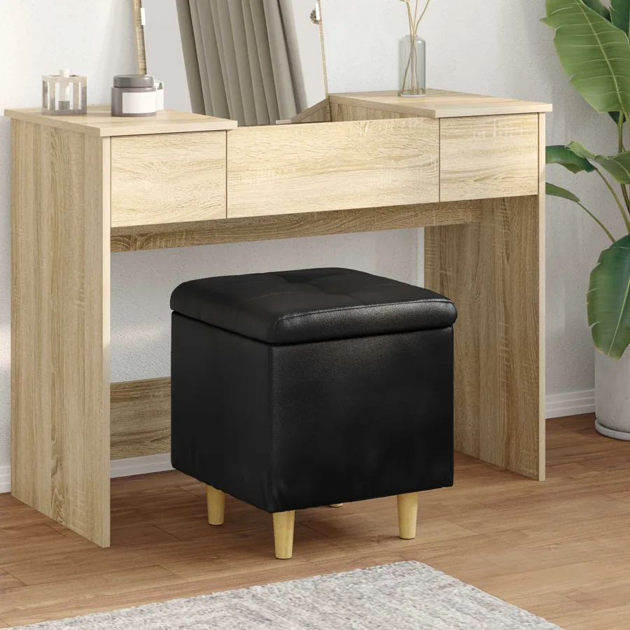 Pouf de rangement avec coussin Noir 40 x 40 x 45 cm Simili cuir