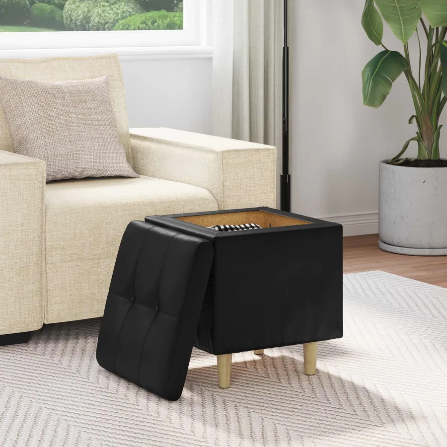 Pouf de rangement avec coussin Noir 40 x 40 x 45 cm Simili cuir - 4