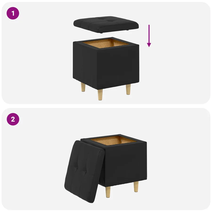 Pouf de rangement avec coussin Noir 40 x 40 x 45 cm Simili cuir - 9
