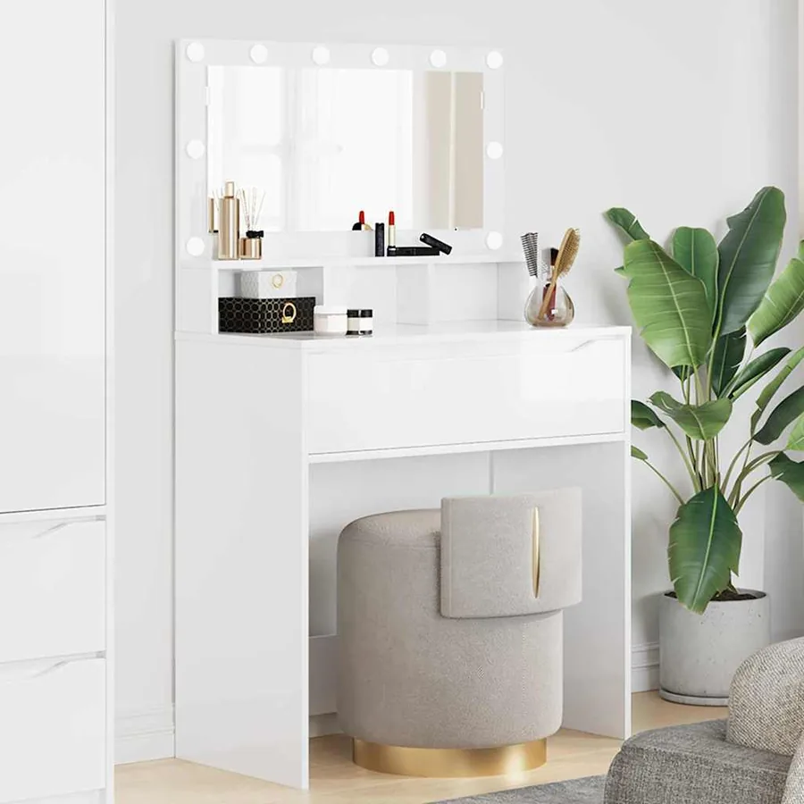 Tables de maquillage pour chambre avec tiroir Blanc brillant