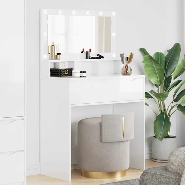 Tables de maquillage pour chambre avec tiroir Blanc brillant