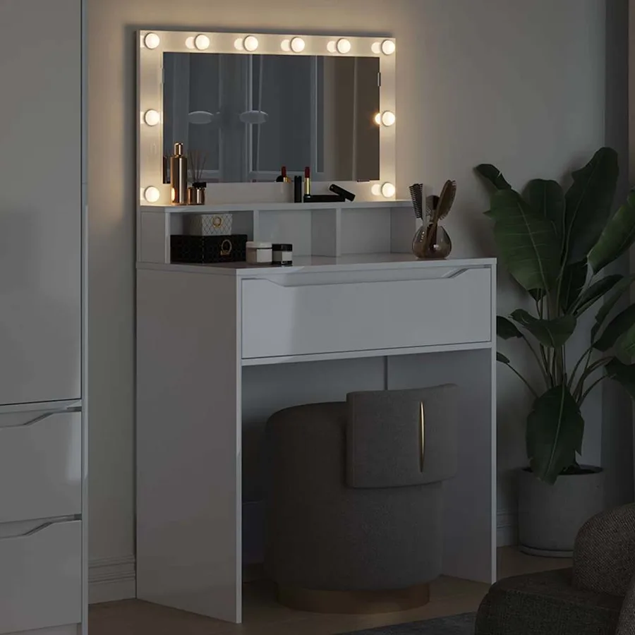 Tables de maquillage pour chambre avec tiroir Blanc brillant - 4