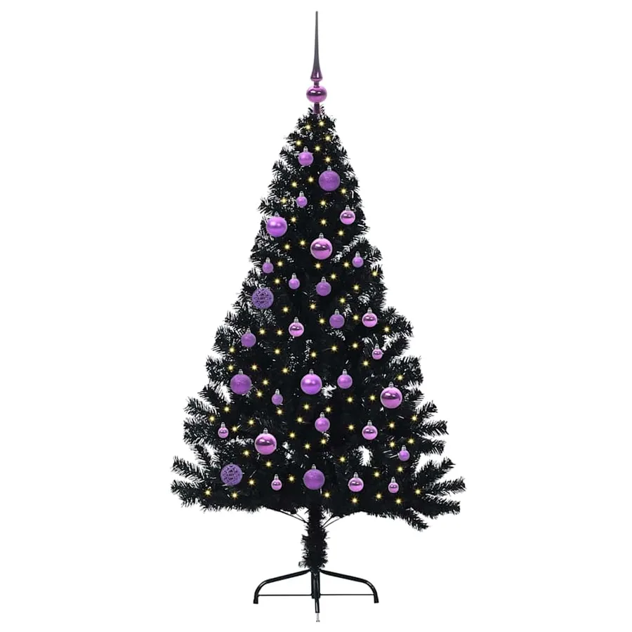 Sapin de Noël artificiel pré-éclairé Noir 150 cm PVC - 3