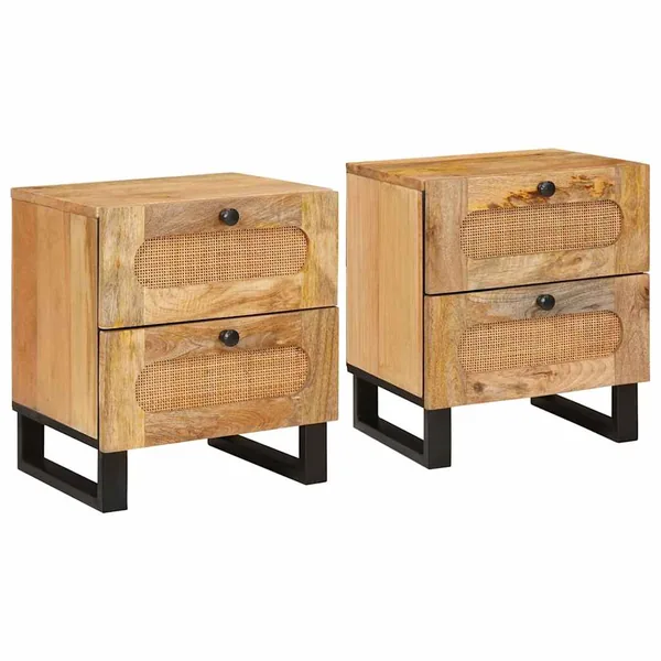 Cabinet de chevet avec tiroir 2 pcs Naturel 40 x 33 x 46 cm