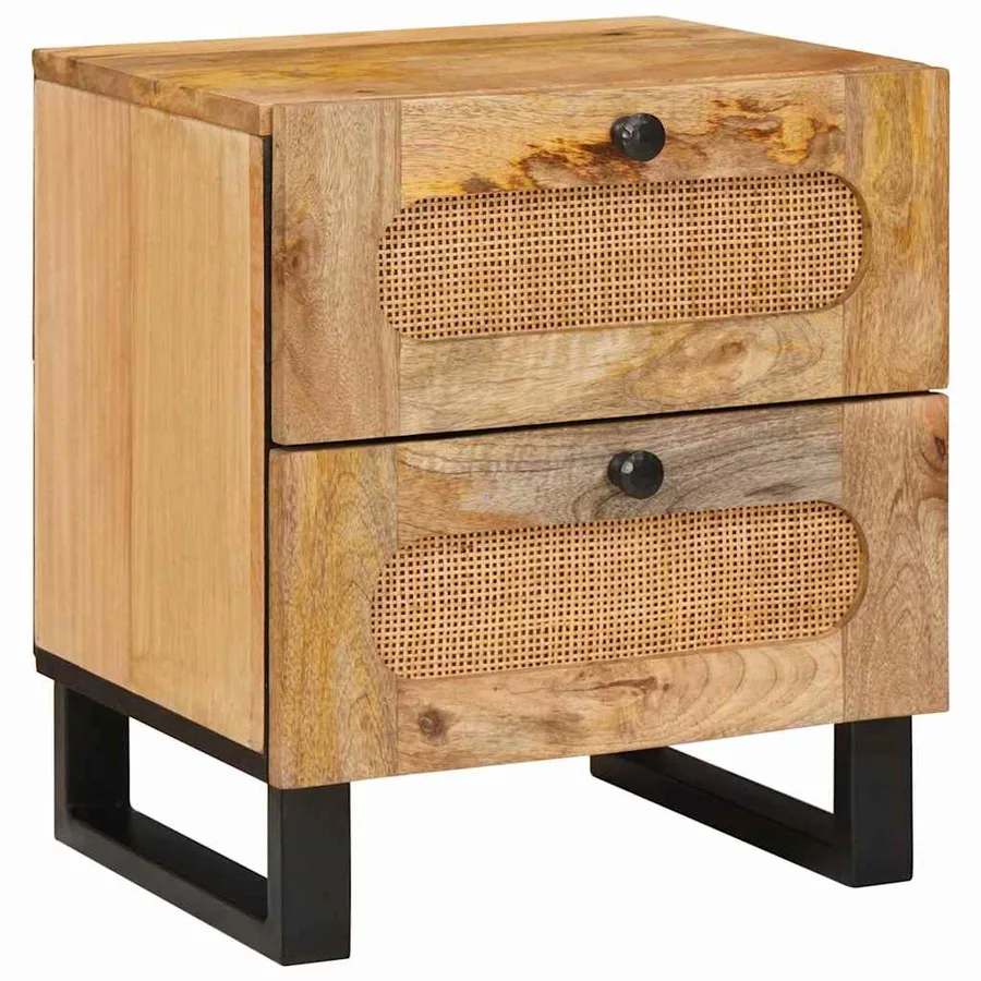 Cabinet de chevet avec tiroir 2 pcs Naturel 40 x 33 x 46 cm - 3
