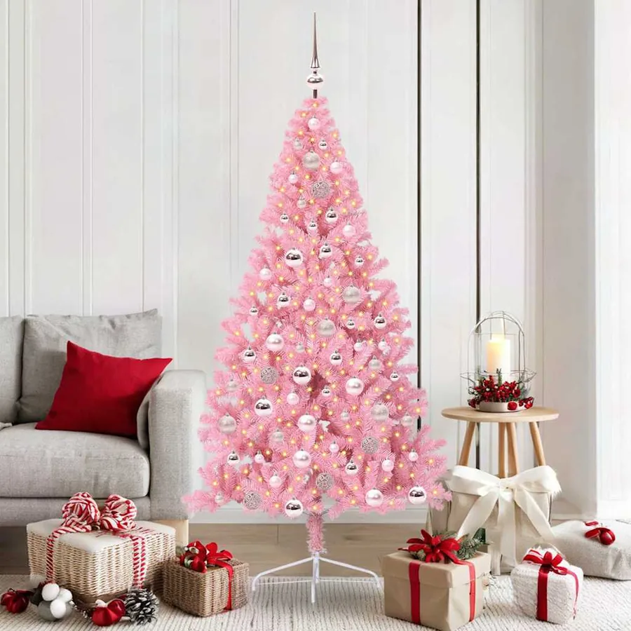Sapin de Noël artificiel pré-éclairé Rose 180 cm PVC