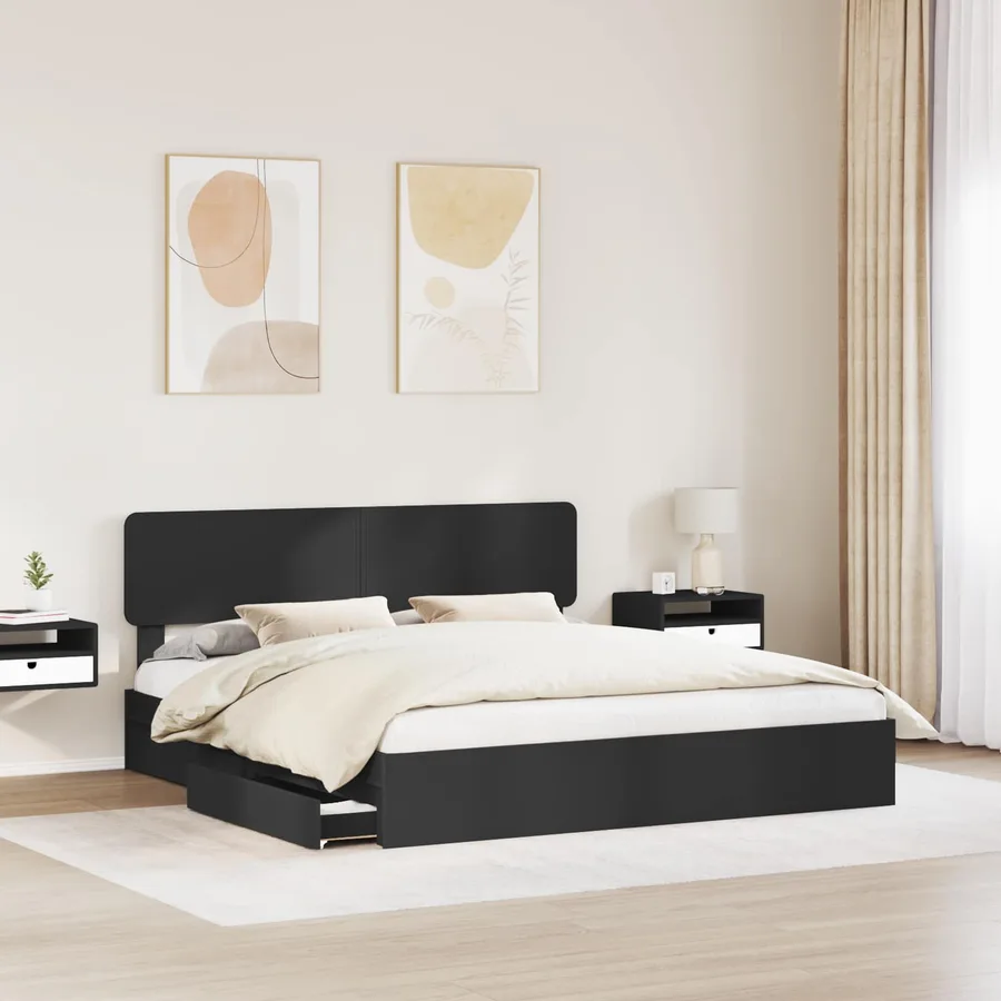 Lit de Rangement Noir 200 x 200 cm Bois d'ingénierie - 3