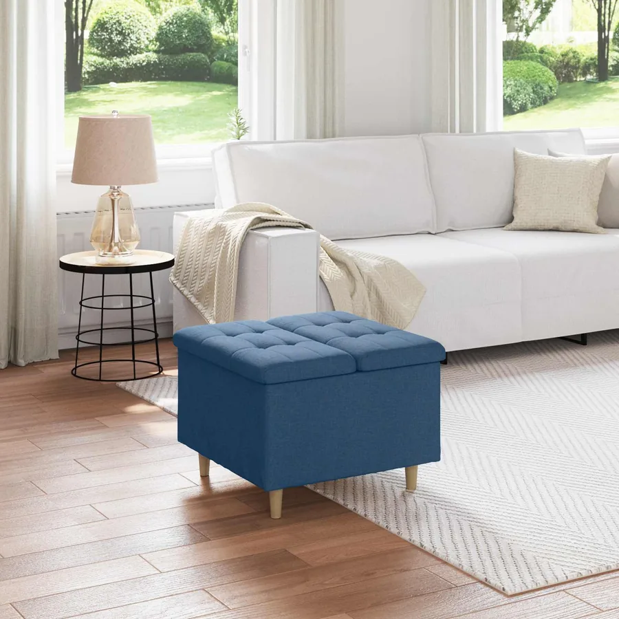 Pouf de rangement avec coussin Bleu 60 x 60 x 45 cm tissu