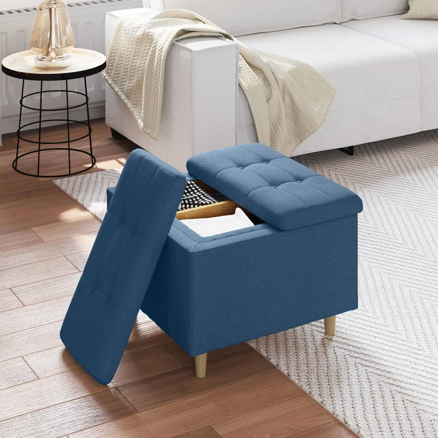 Pouf de rangement avec coussin Bleu 60 x 60 x 45 cm tissu - 4