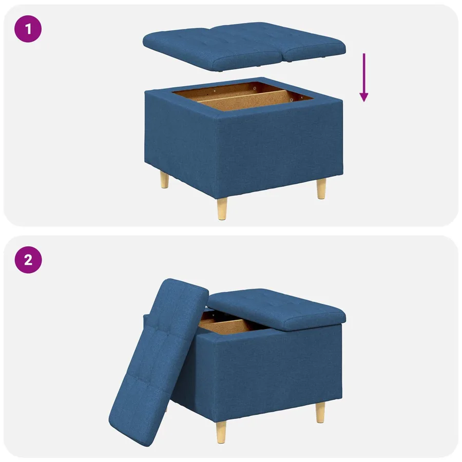 Pouf de rangement avec coussin Bleu 60 x 60 x 45 cm tissu - 9