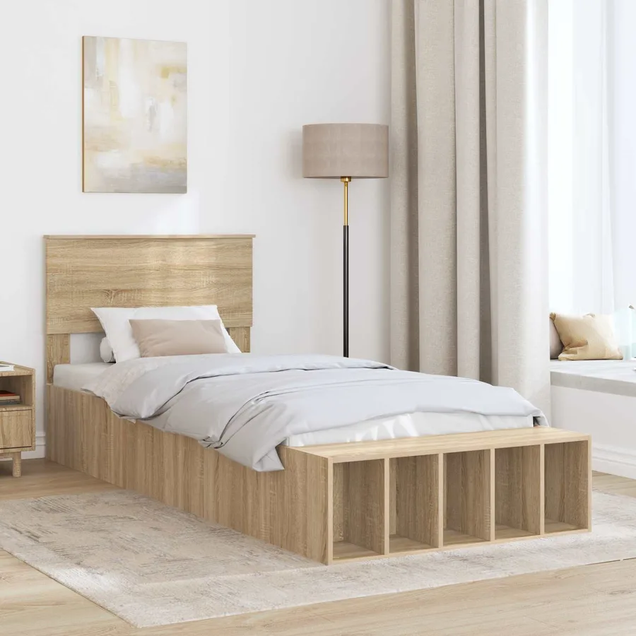 Cadre de lit Chêne Sonoma 100 x 200 cm Bois d'ingénierie - 3