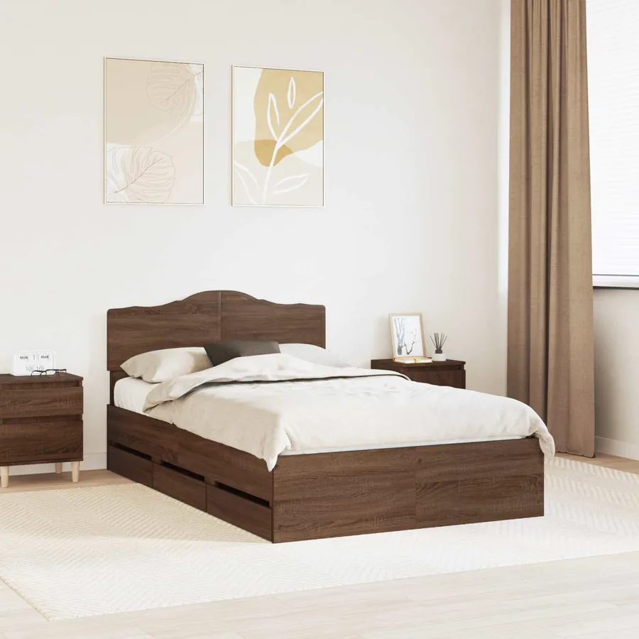 Cadre de lit Chêne brun 135 x 190 cm Bois Ingénierie