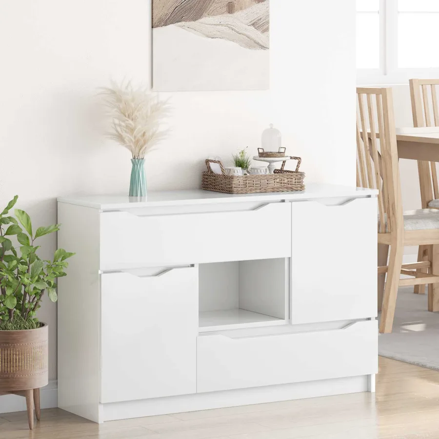 Buffet Blanc brillant 100 x 30 x 65,6 Bois d'ingénierie - 4