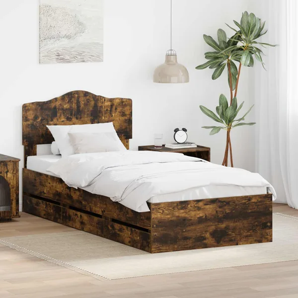 Cadre de lit avec tiroir Chêne fumé 75 x 190 cm Bois Ingénierie