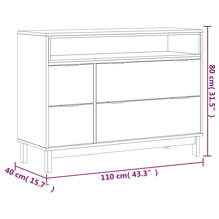 Commode FLAM 110x40x80 cm bois de pin massif - 10