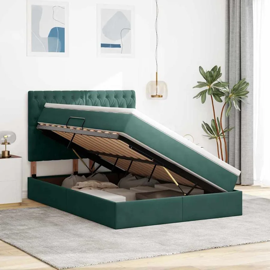 Lit de rangement LED avec matelas Vert foncé 140 x 200 cm - 4