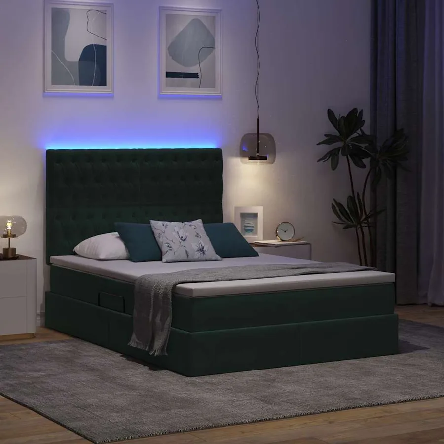 Lit de rangement LED avec matelas Vert foncé 140 x 200 cm - 5