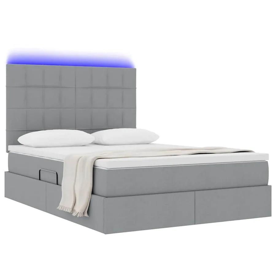 Lit de rangement LED avec matelas Gris clair 140 x 200 cm Tissu - 3