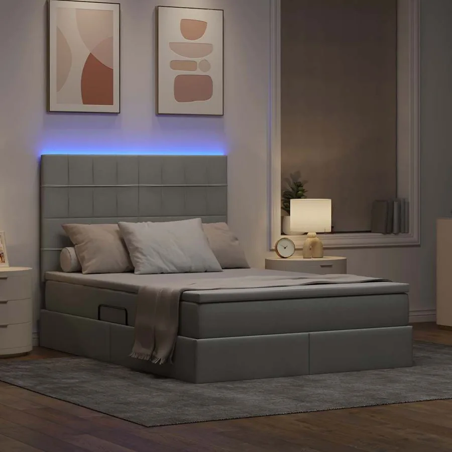 Lit de rangement LED avec matelas Gris clair 140 x 200 cm Tissu - 5