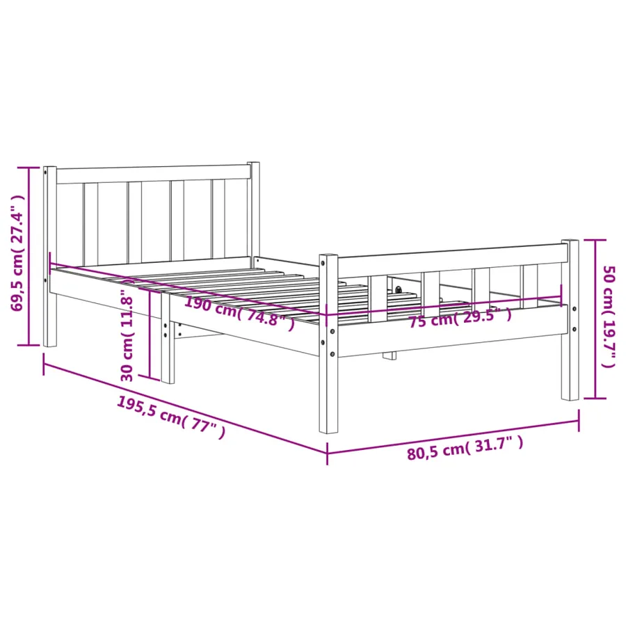 Cadre de lit sans matelas cire marron 75x190 cm bois pin massif - 9