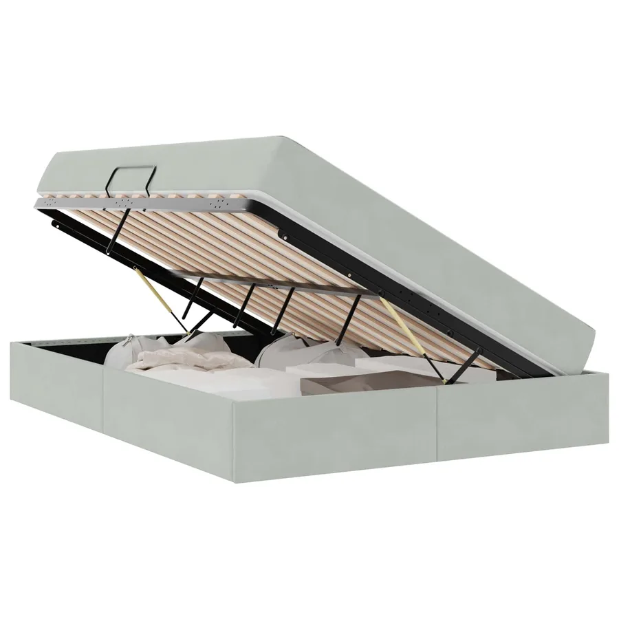 Lit avec rangement et matelas Gris clair 140 x 200 cm Velours - 2