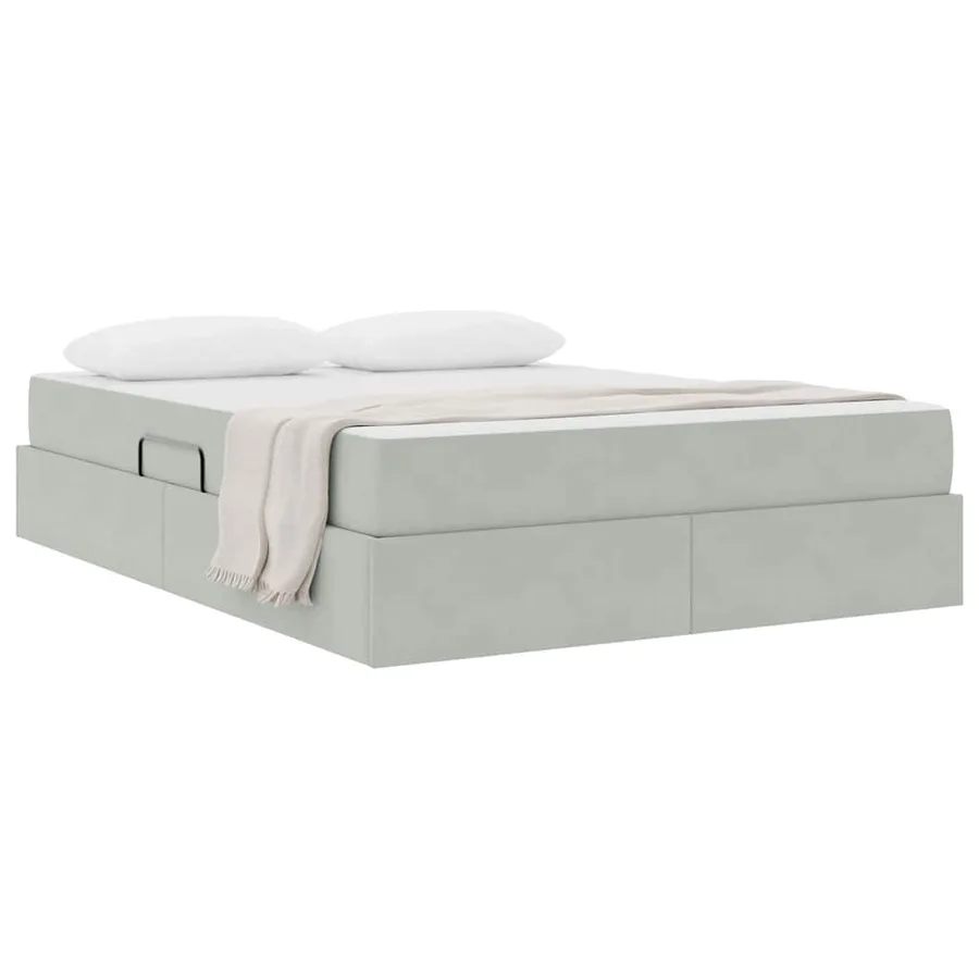Lit avec rangement et matelas Gris clair 140 x 200 cm Velours - 3