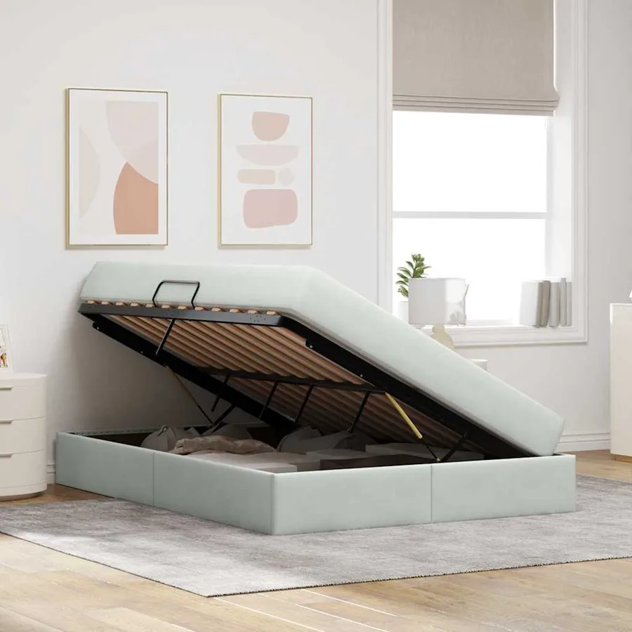 Lit avec rangement et matelas Gris clair 140 x 200 cm Velours - 4