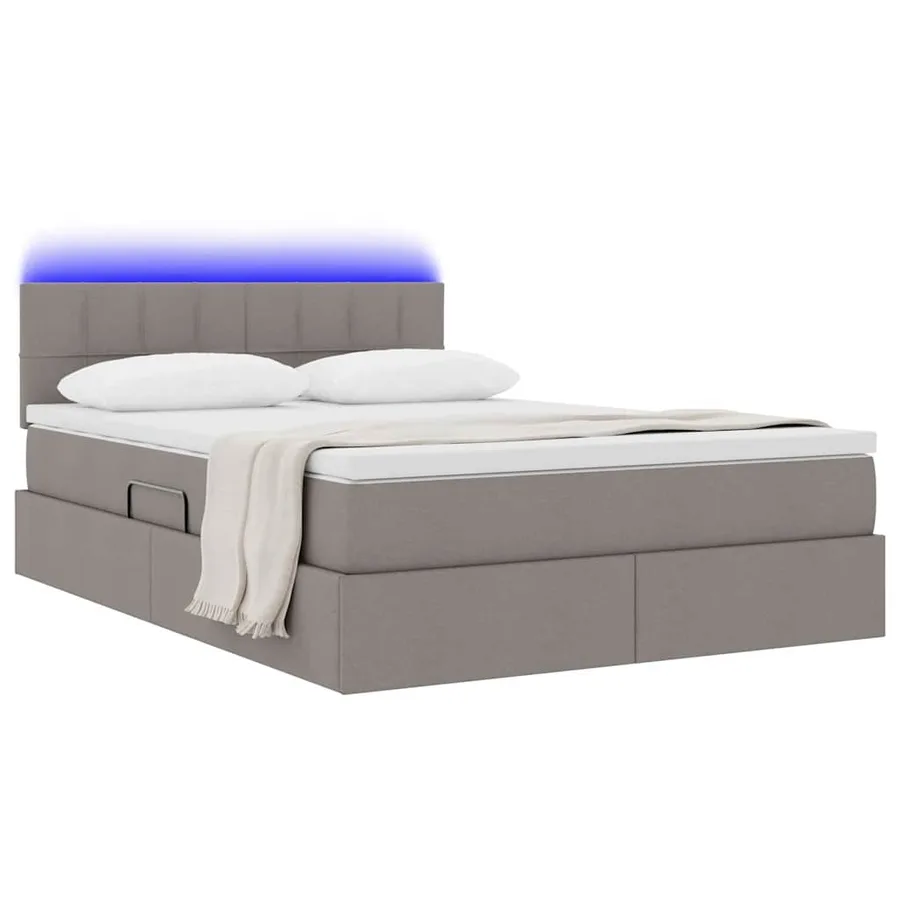 Lit de rangement LED avec matelas Taupe 140 x 200 cm Tissu - 3
