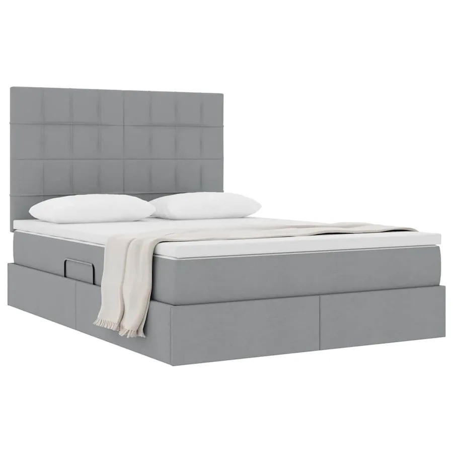 Lit avec rangement et matelas Gris clair 140 x 200 cm tissu - 3