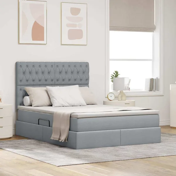 Lit de rangement LED avec matelas Gris clair 140 x 200 cm Tissu