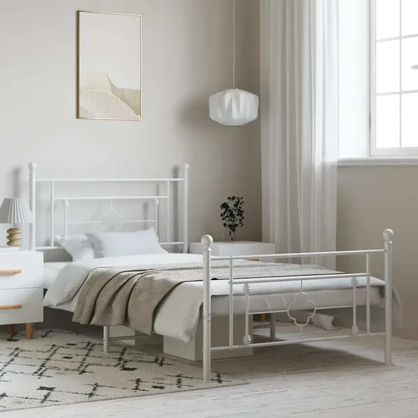 Cadre de lit métal sans matelas et pied de lit blanc 100x200 cm
