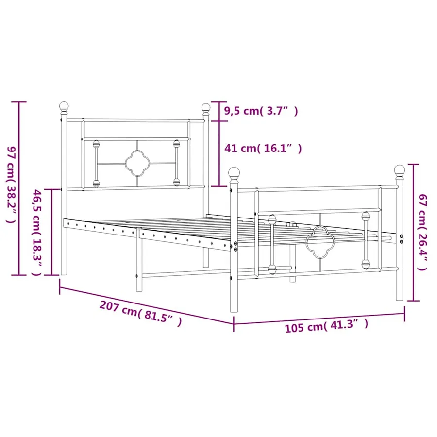 Cadre de lit métal sans matelas et pied de lit blanc 100x200 cm - 12