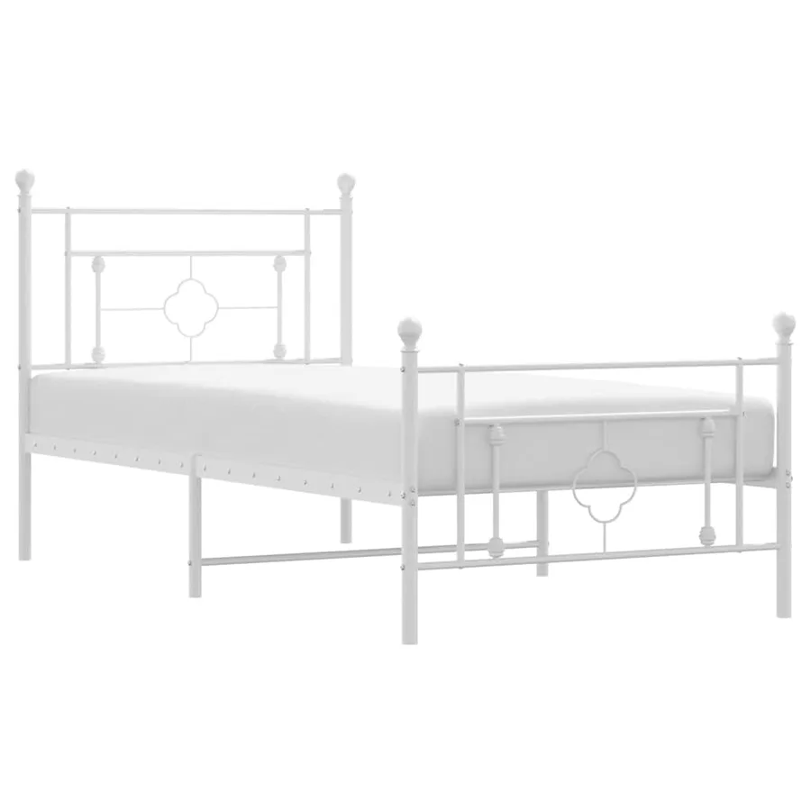 Cadre de lit métal sans matelas et pied de lit blanc 100x200 cm - 2