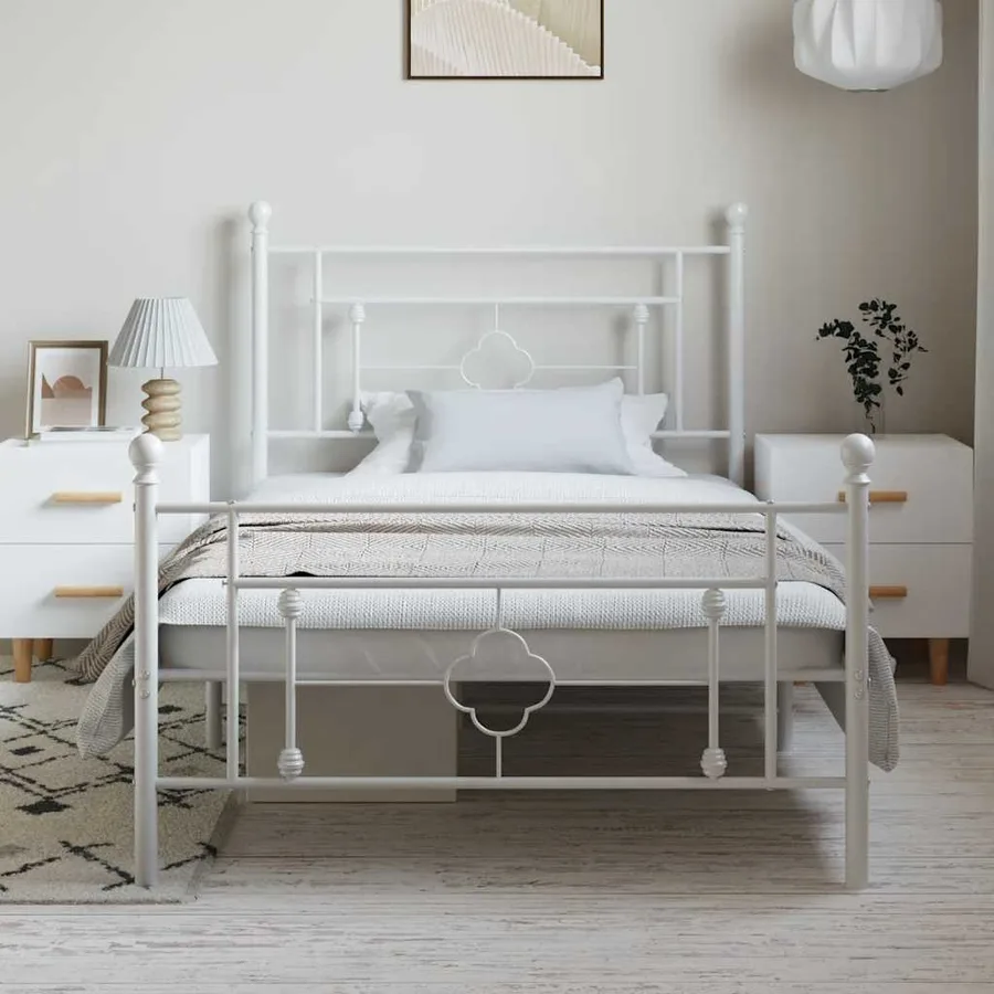 Cadre de lit métal sans matelas et pied de lit blanc 100x200 cm - 3