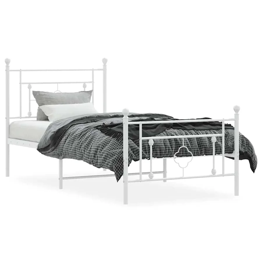 Cadre de lit métal sans matelas et pied de lit blanc 100x200 cm - 5