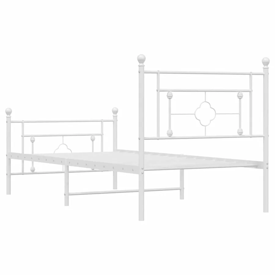 Cadre de lit métal sans matelas et pied de lit blanc 100x200 cm - 8