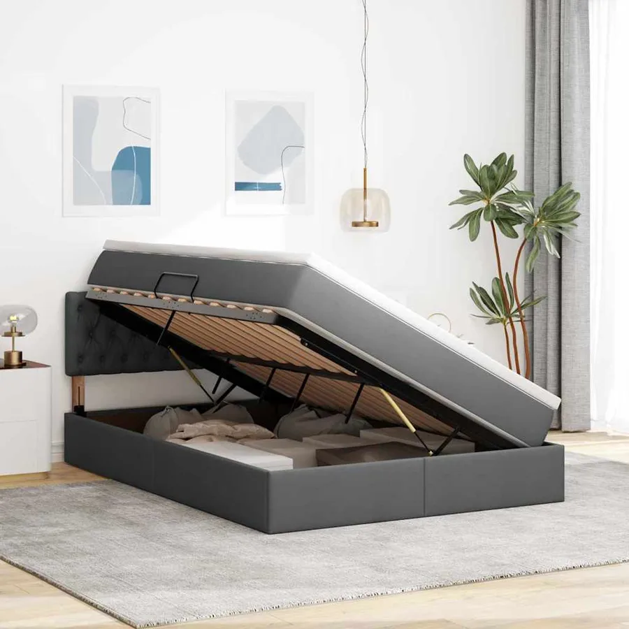 Lit avec rangement et matelas Gris foncé 140 x 200 cm - 4