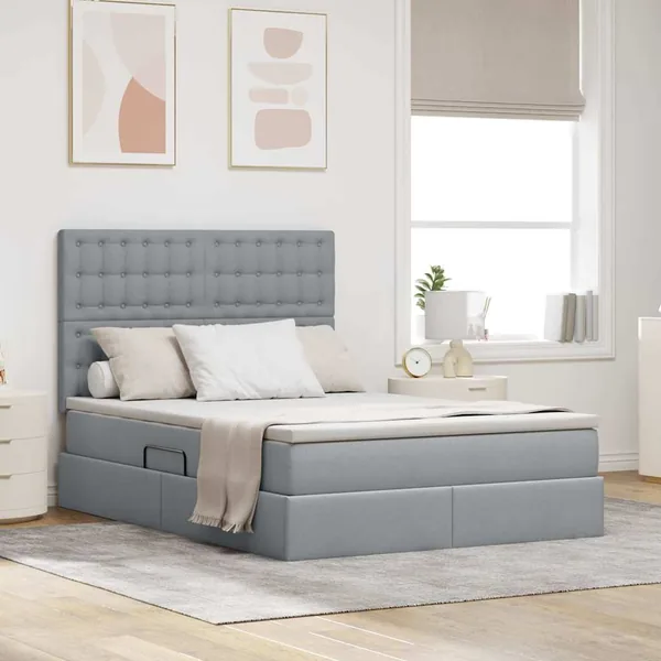 Lit de rangement LED avec matelas Gris clair 140 x 200 cm Tissu